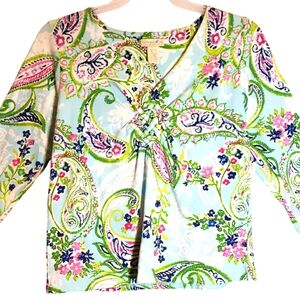 Carrabean Joe women's lg floral print embellished neckline pullover blouse. 5040